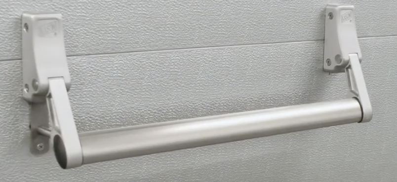 An exit push bar handle featuring Timeless Tube's 47x25x1.5mm stainless steel oval tubing