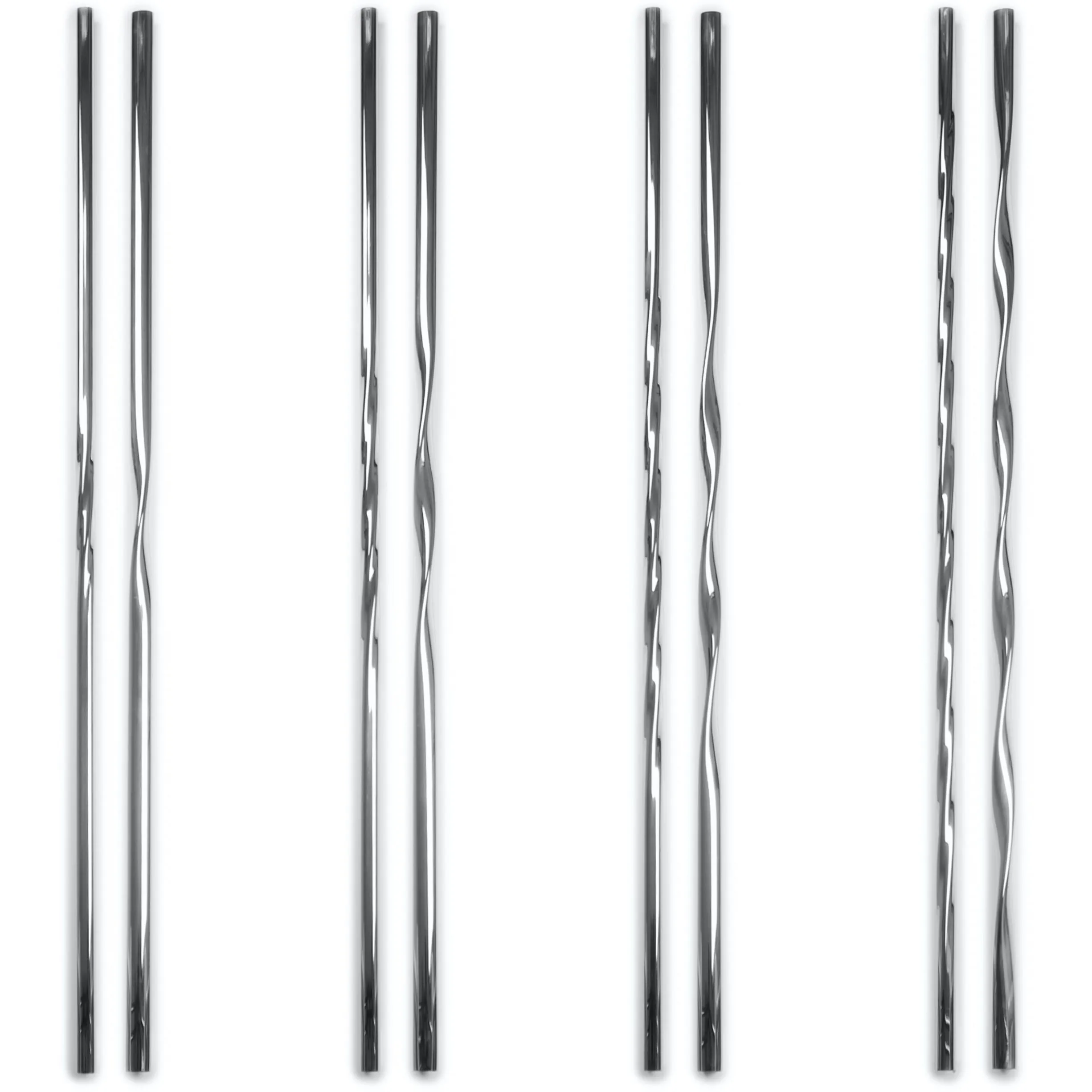 Stainless steel staircase spindles with varying number of twists along each length